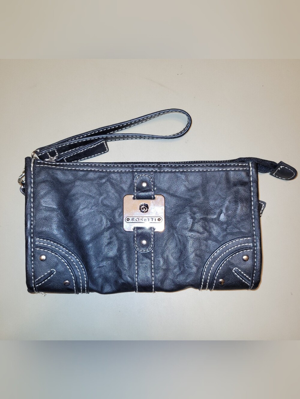 Rosetti Black Leather Look Wristlet Clutch.
